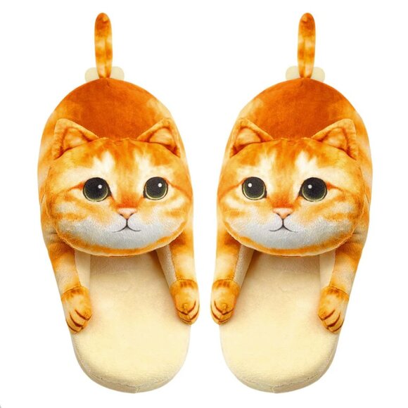 OPENHAHAHA - Adorable Funny Novelty Orange Cat Ball Slippers - Picture 1 of 6